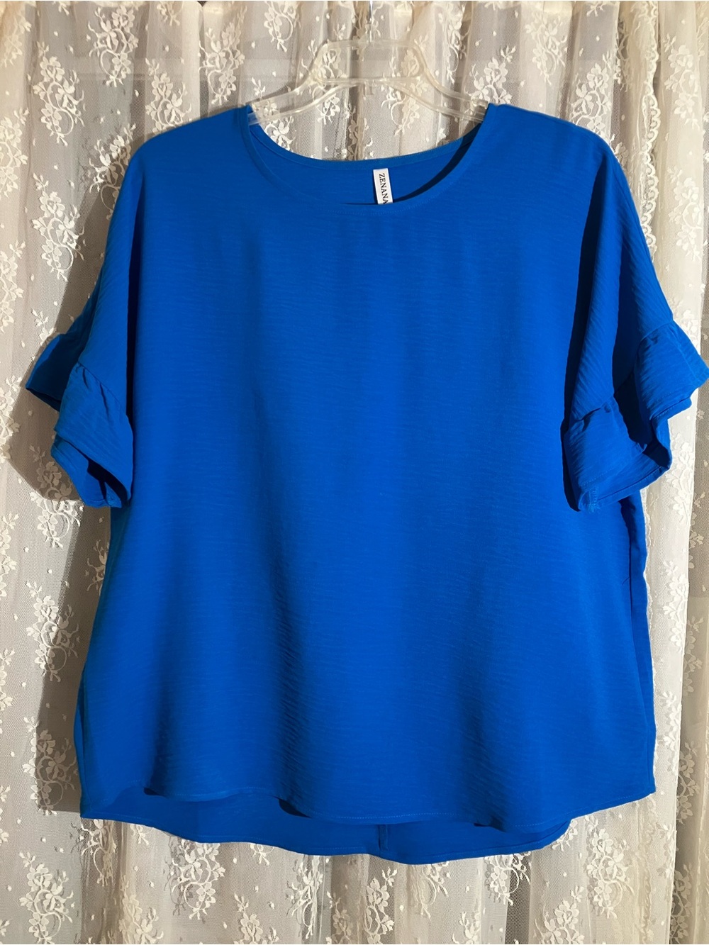 Women's bright royal Blue Ruffle Sleeve Top by Zenana- Boutique